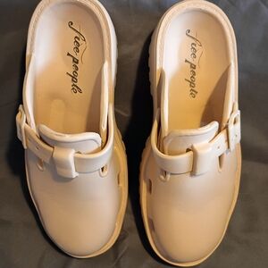 Free People Cream Buckle Clogs